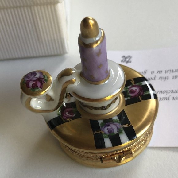 LIMOGES Peint Main Other - Vintage Limoges France Purple And Gold Candle & Holder Trinket Box